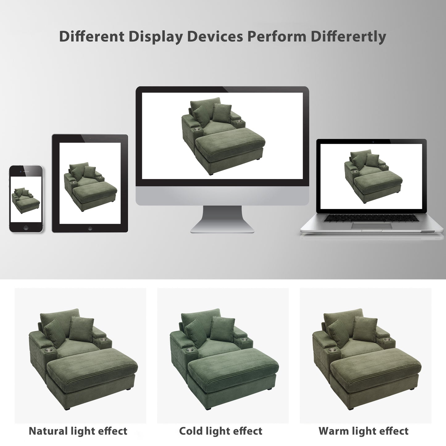 [video/new]corduroy Upholstered Chaise Lounge Sofa with Handrail Storage - Green - detail view 8