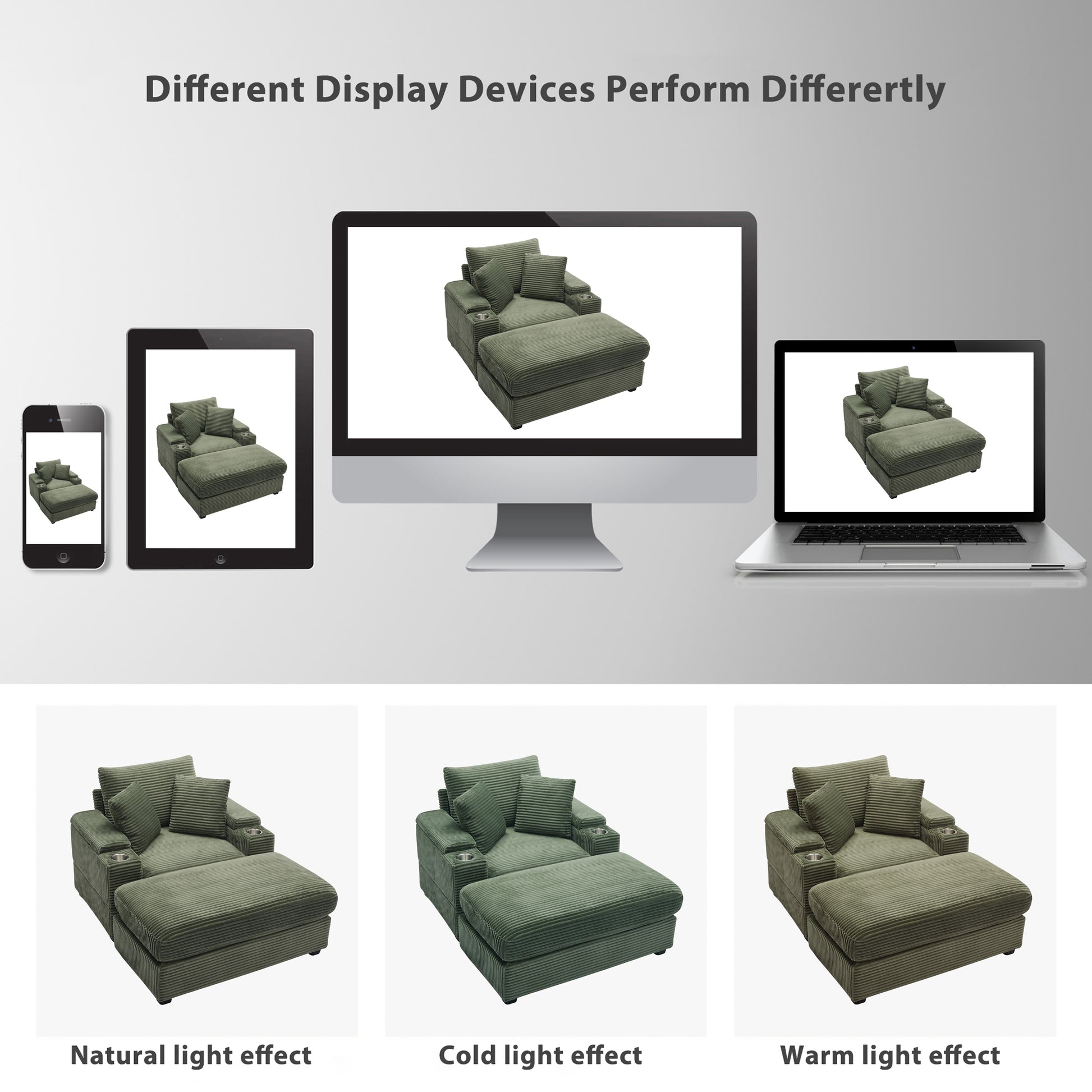 [video/new]corduroy Upholstered Chaise Lounge Sofa with Handrail Storage - Green - detail view 8