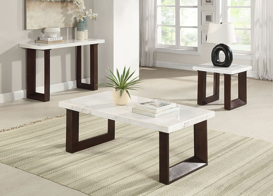 Edwyn White Natural Marble Top & Espresso Finish Rectangular Coffee Table