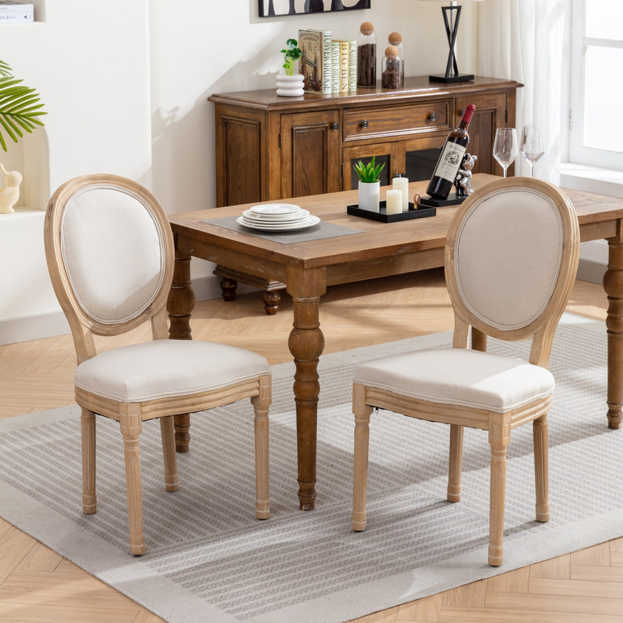 Beige Fabric Dining Chairs with Wood Legs (Set of 2)