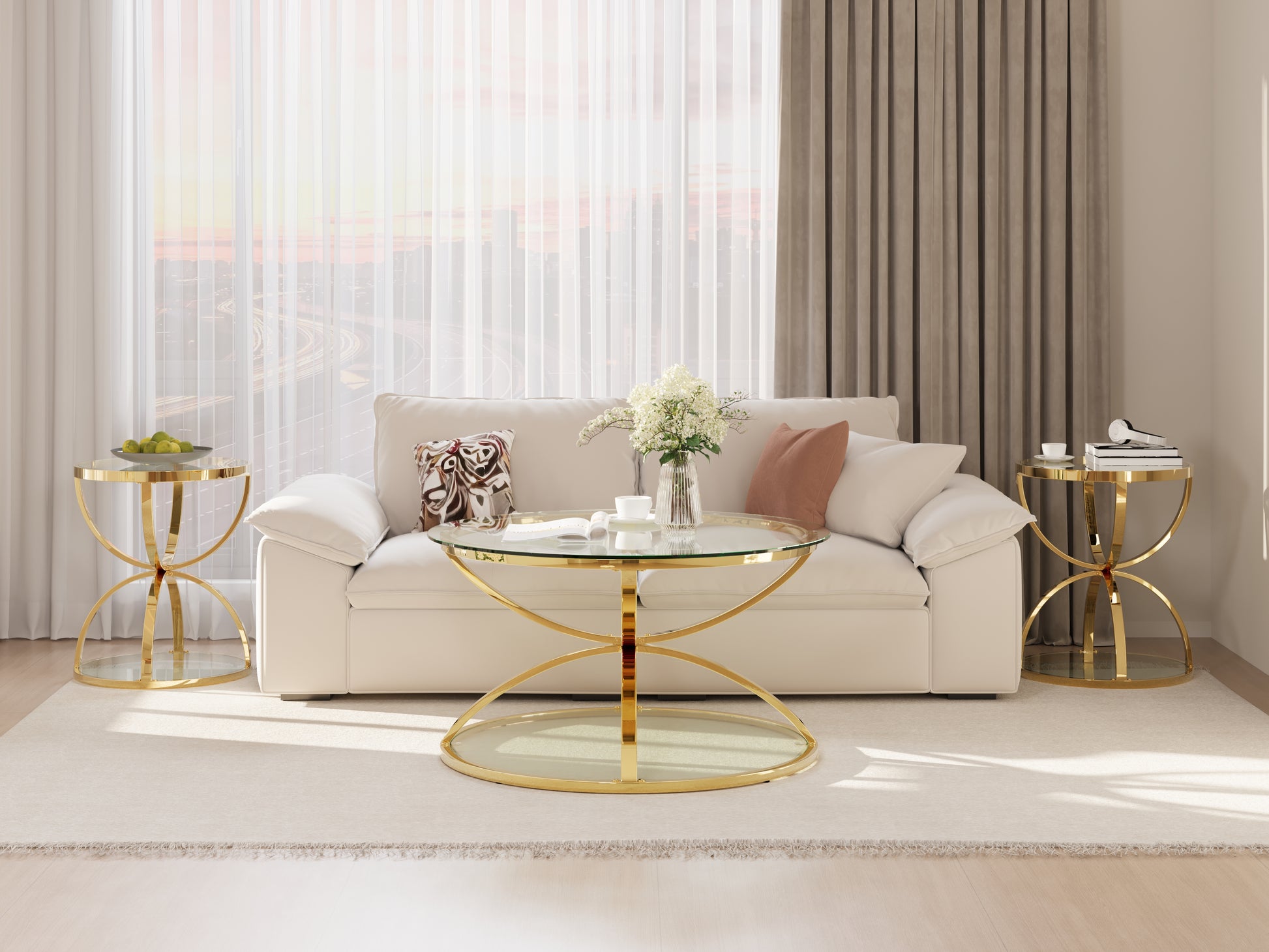 Gold Glass,Iron 2-Piece Accent Table Set with Gold Legs (Set of 2) - detail view 3