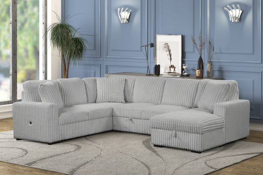 Grande Modern Style Sectional Sofa with USB-C, Sleeper Function & Storage Made with wood in Gray - primary image