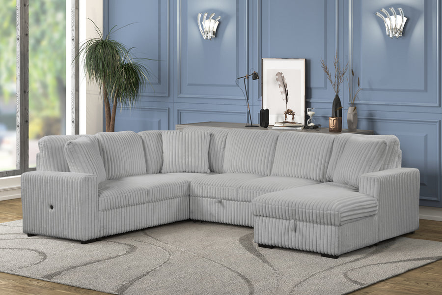 Grande Modern Style Sectional Sofa with USB-C, Sleeper Function & Storage Made with wood in Gray - primary image