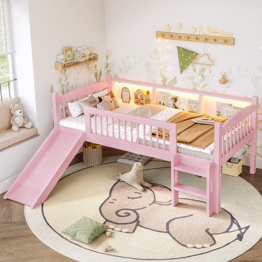 Twin XL Loft Bed with Storage Shelves - Pink - detail view 2