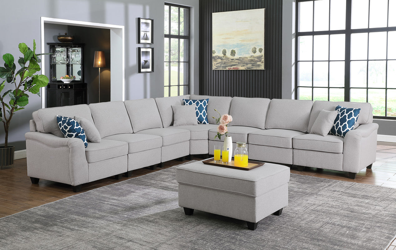 Leo 125' Light Gray Linen 8Pc Modular L-Shape Sectional Sofa and Ottoman - primary color shot