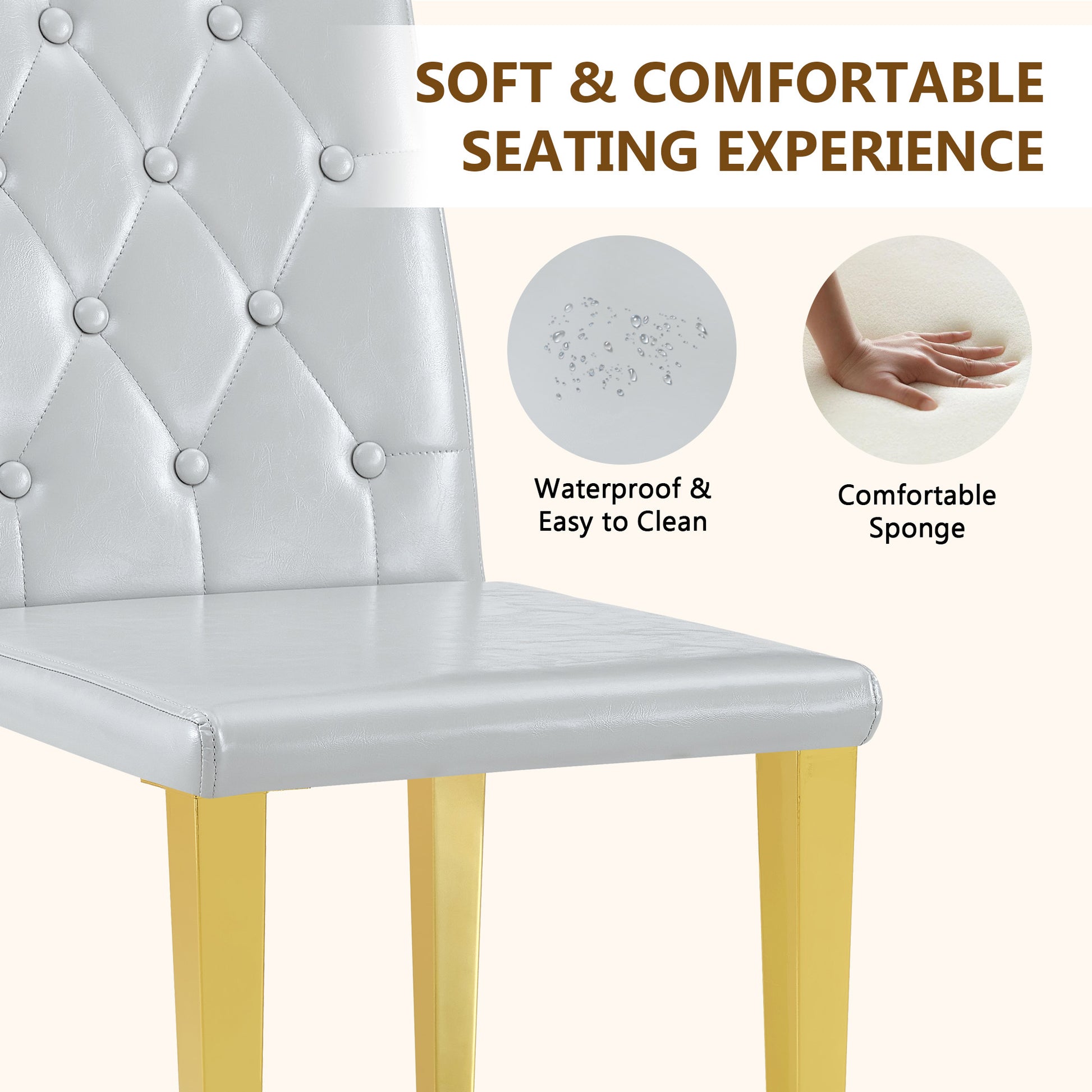 Gray Upholstered Fabric Dining Chairs with Gold Legs (set of 2) - detail view 4