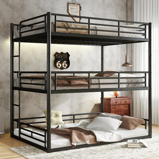 Full over Full over Full Bunk Bed - Black - primary color shot