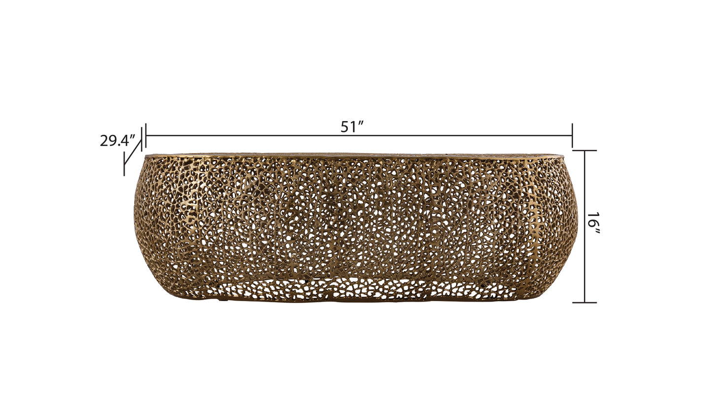 Azriel Oval Aluminum Mesh Coffee Table, Gold