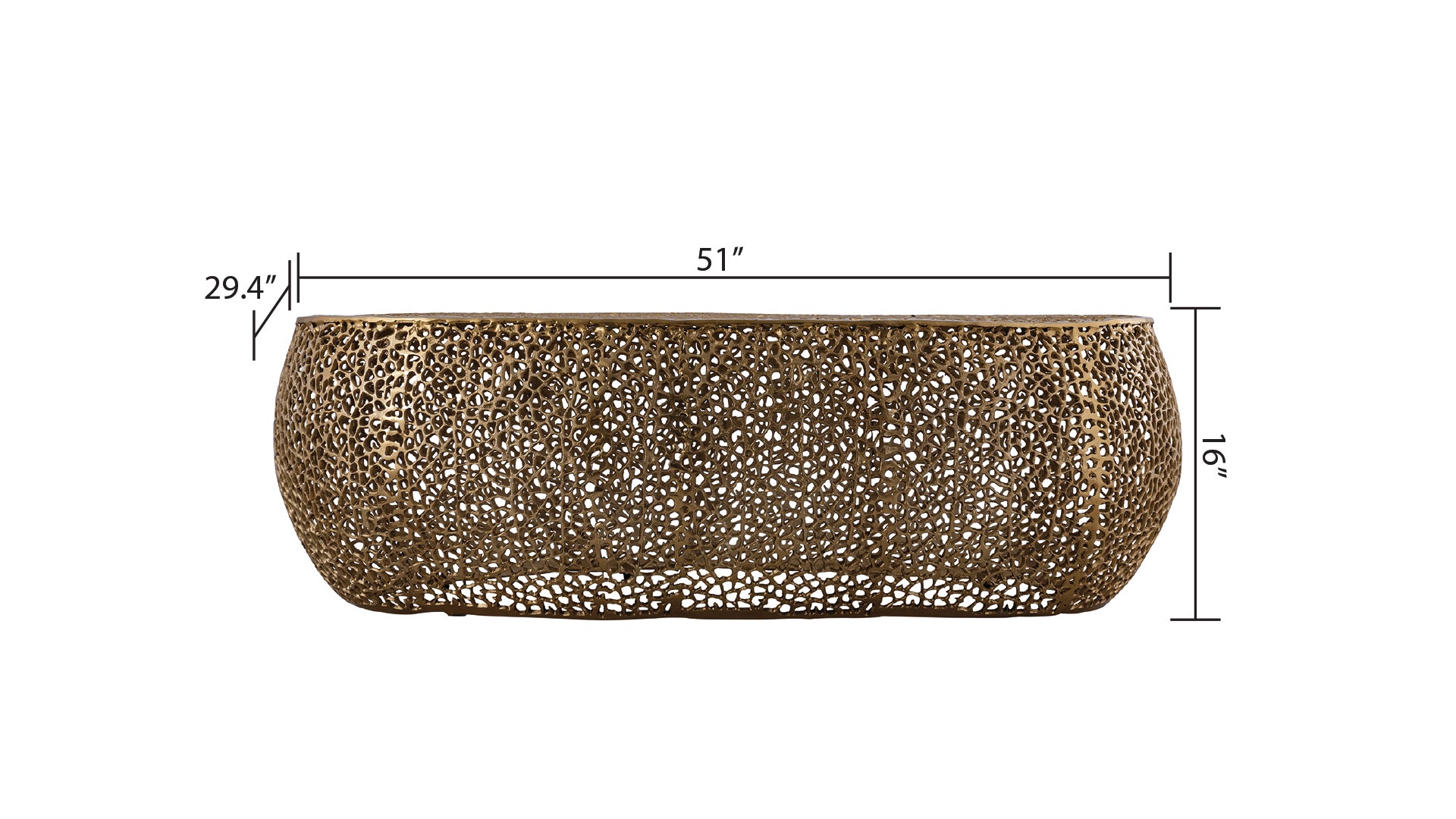 Azriel Oval Aluminum Mesh Coffee Table, Gold