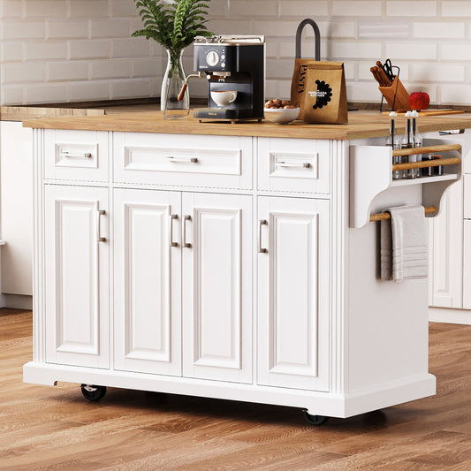 K&k 54" Large Kitchen Island with Rubber Wood Drop Leaf - White - detail view 2