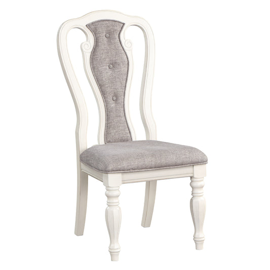Upholstered Fabric Side Chairs – Grey+White (Set of 2)