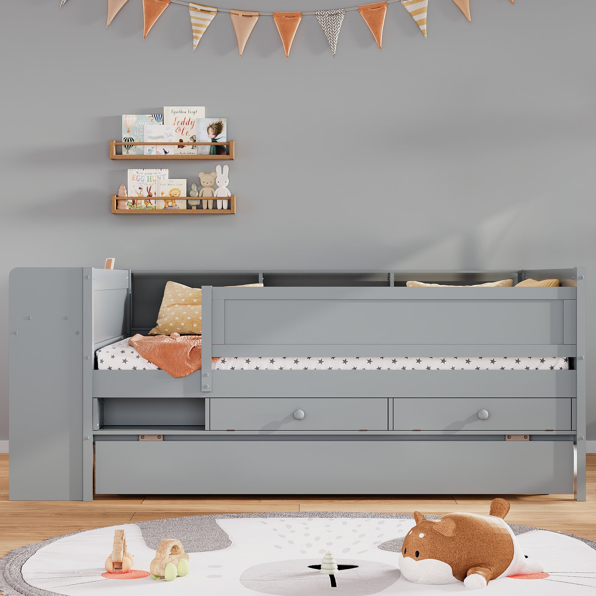 Auden Multi-Functional Twin Daybed with Drawers and Trundle, Gray