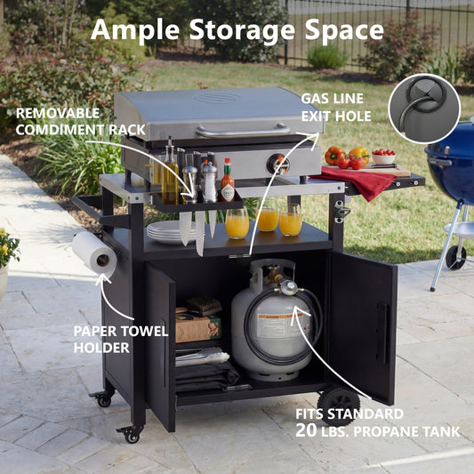 K&k Outdoor Grill Cart with Storage Cabinet - Black - detail view 2