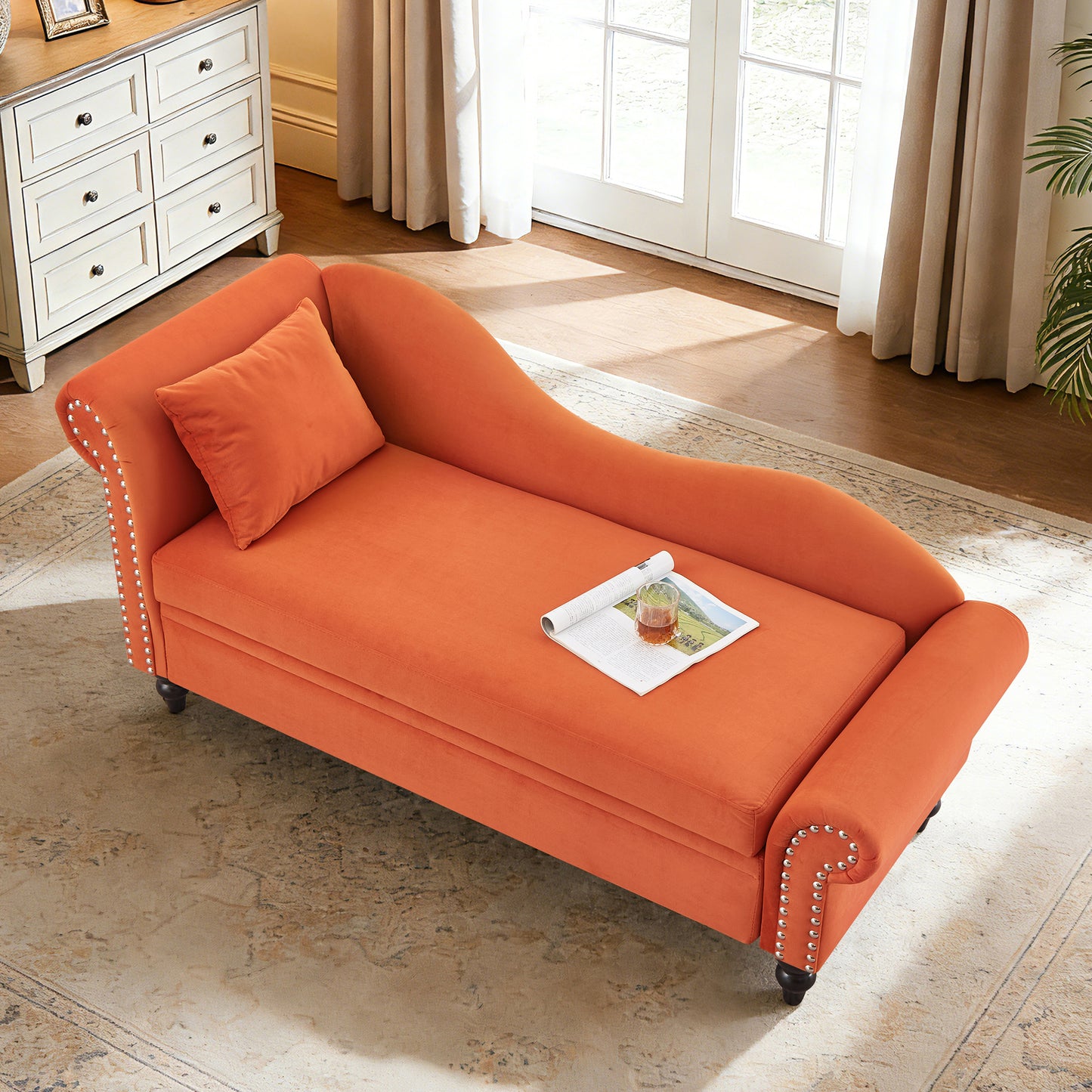 64" Modern Velvet Chaise Lounge - Orange - detail view 3