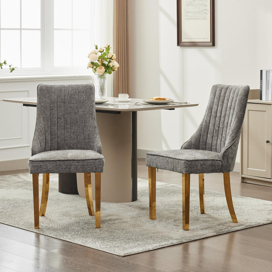 Gray Chenille Channel Dining Chairs with Brushed Silver Legs (Set of 2)