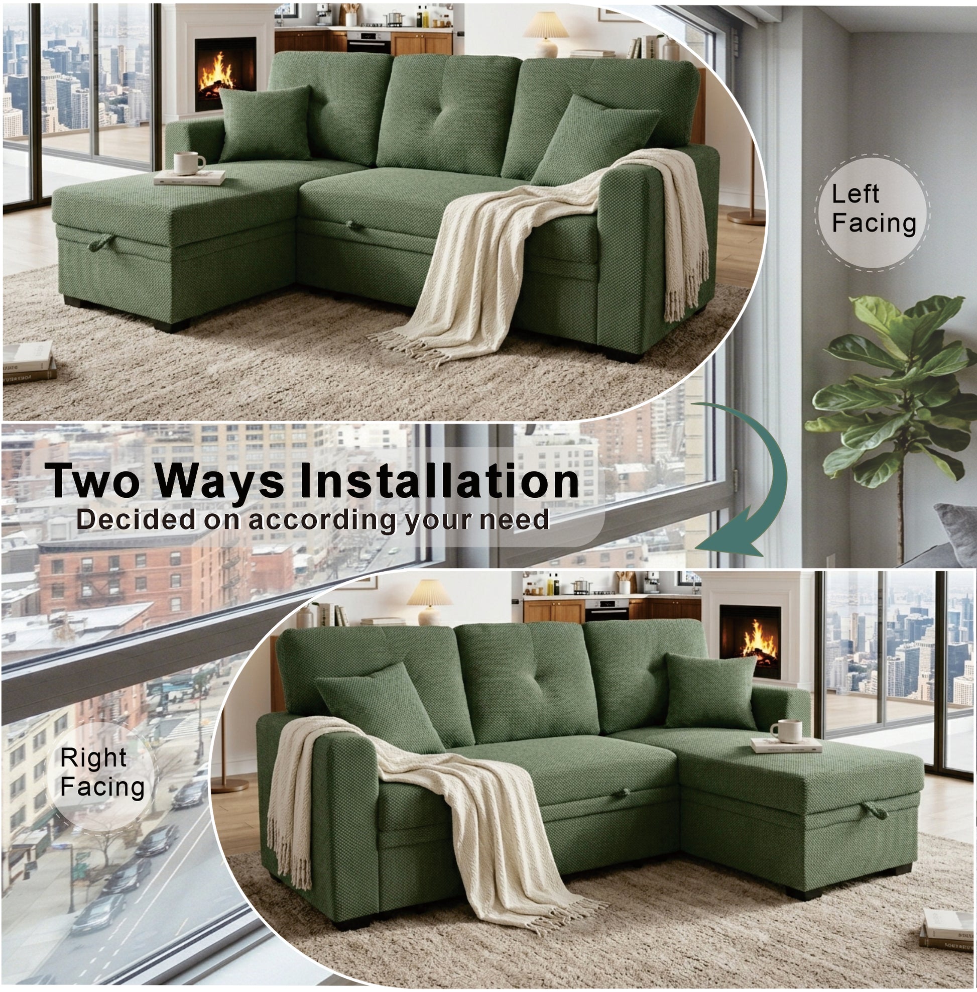 Sleeper Sectional - Green - detail view 2