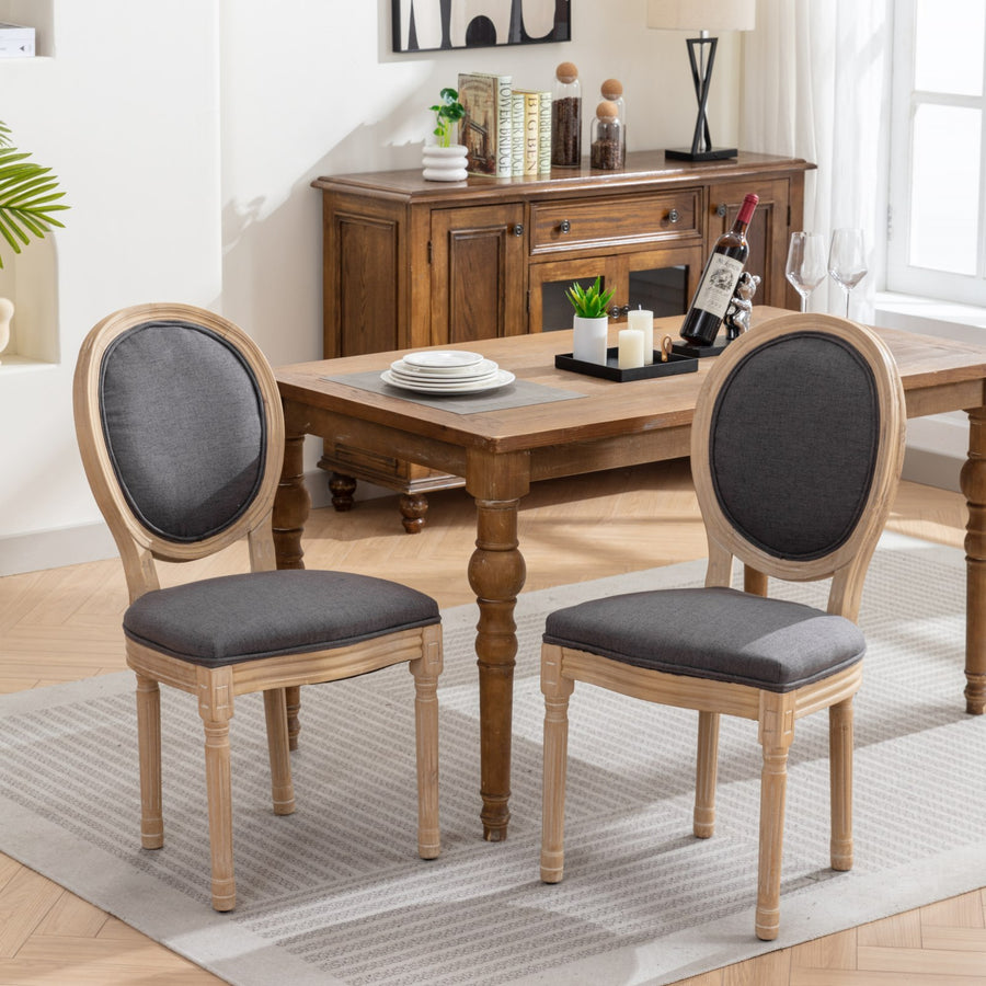 Dark Gray Fabric Dining Chairs with Wood Legs (Set of 2)