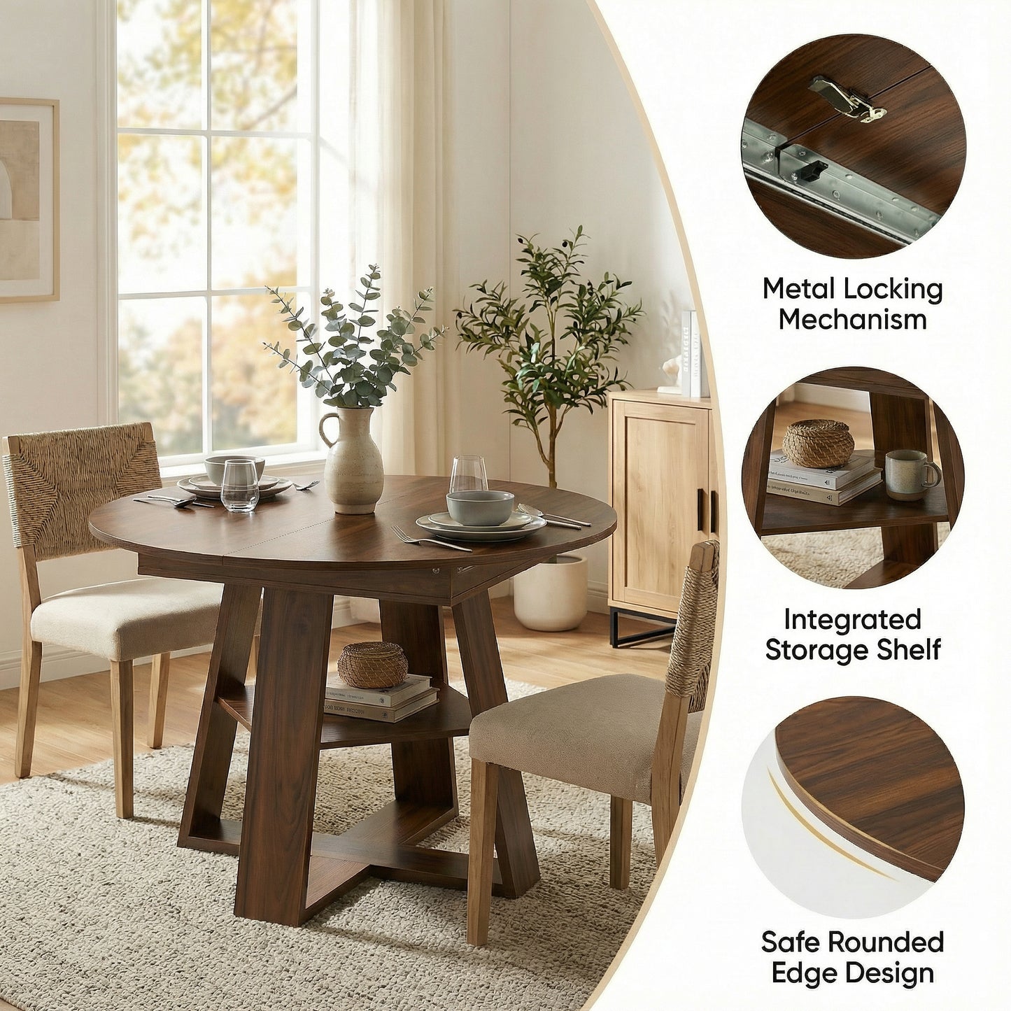 43" -59" Extendable Round Dining Table for 4-8 - Walnut - detail view 8