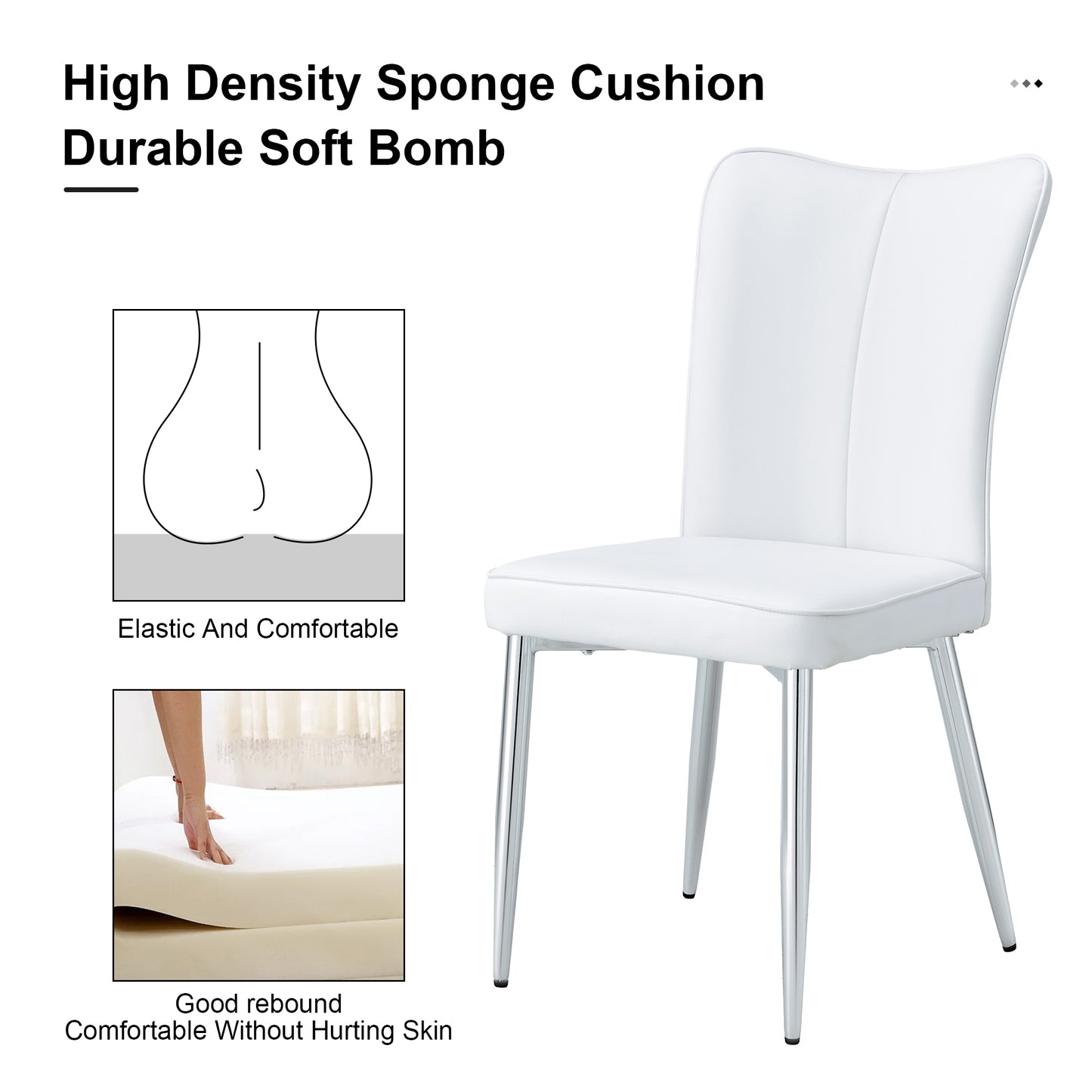 White PU Leather Dining Chairs with Silver Legs (set of 2) - detail view 7