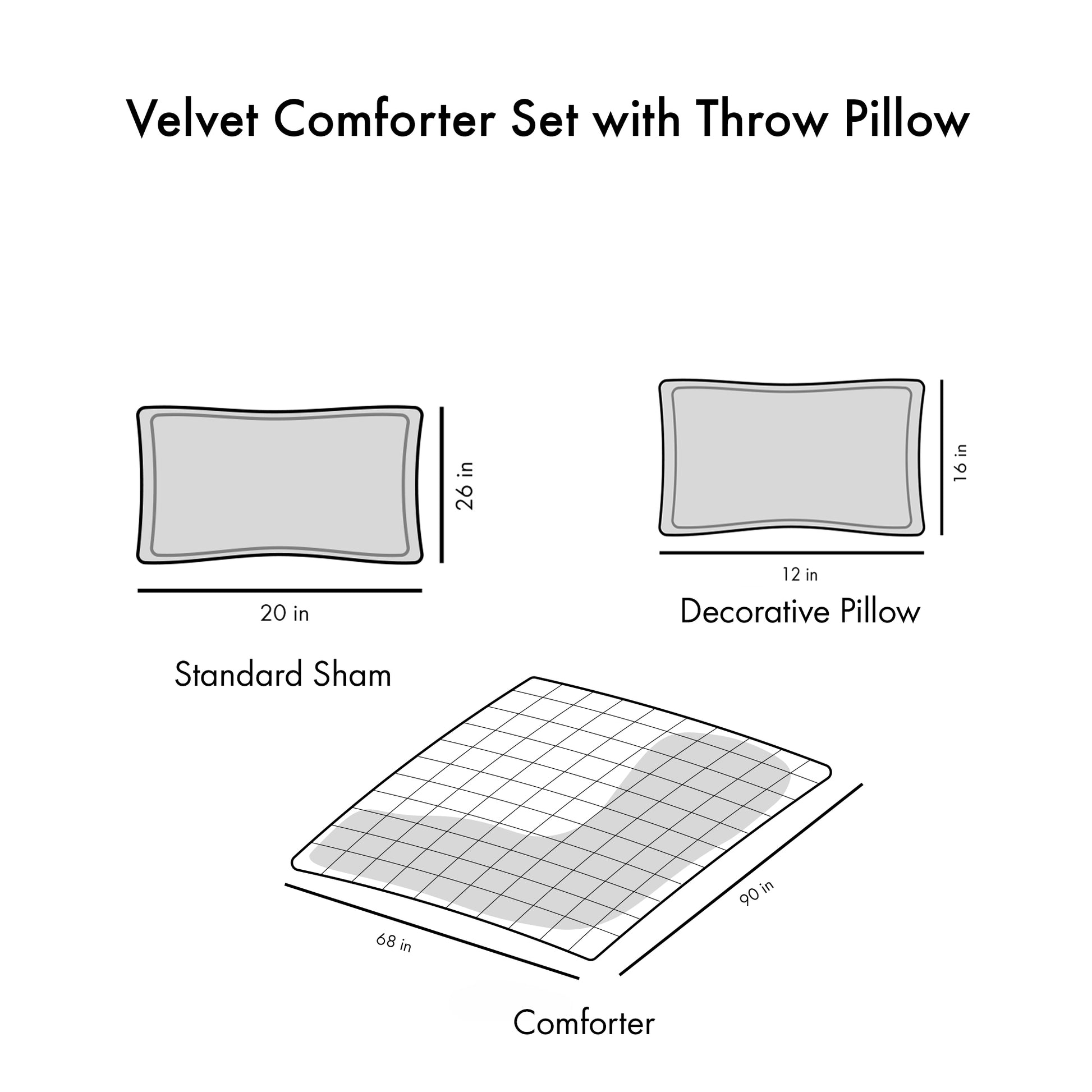Gray Velvet Comforter Set with Throw Pillow
