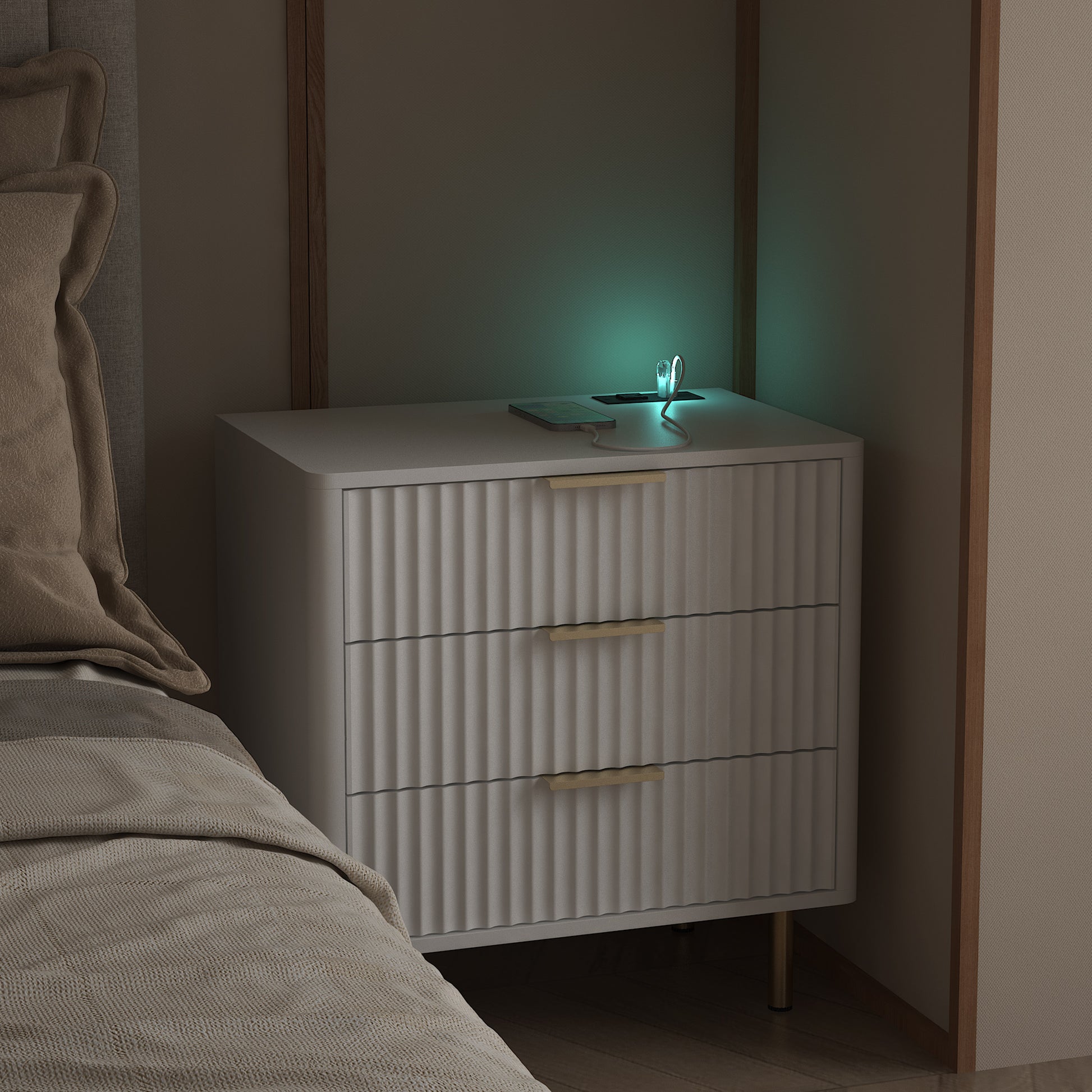 Nightstand with Charging Station - White - detail view 5