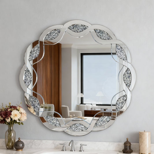Silver Crush Diamond Round Wall Mirror