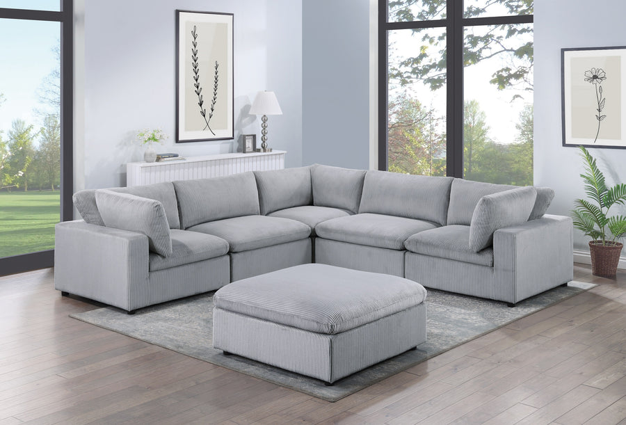 Dark Gray Color 6pc Modular Sectional Set Corduroy Upholstery Couch 3x Corner wedge 2x Armless Chairs 1x Ottoman Living Room Furniture - primary color shot