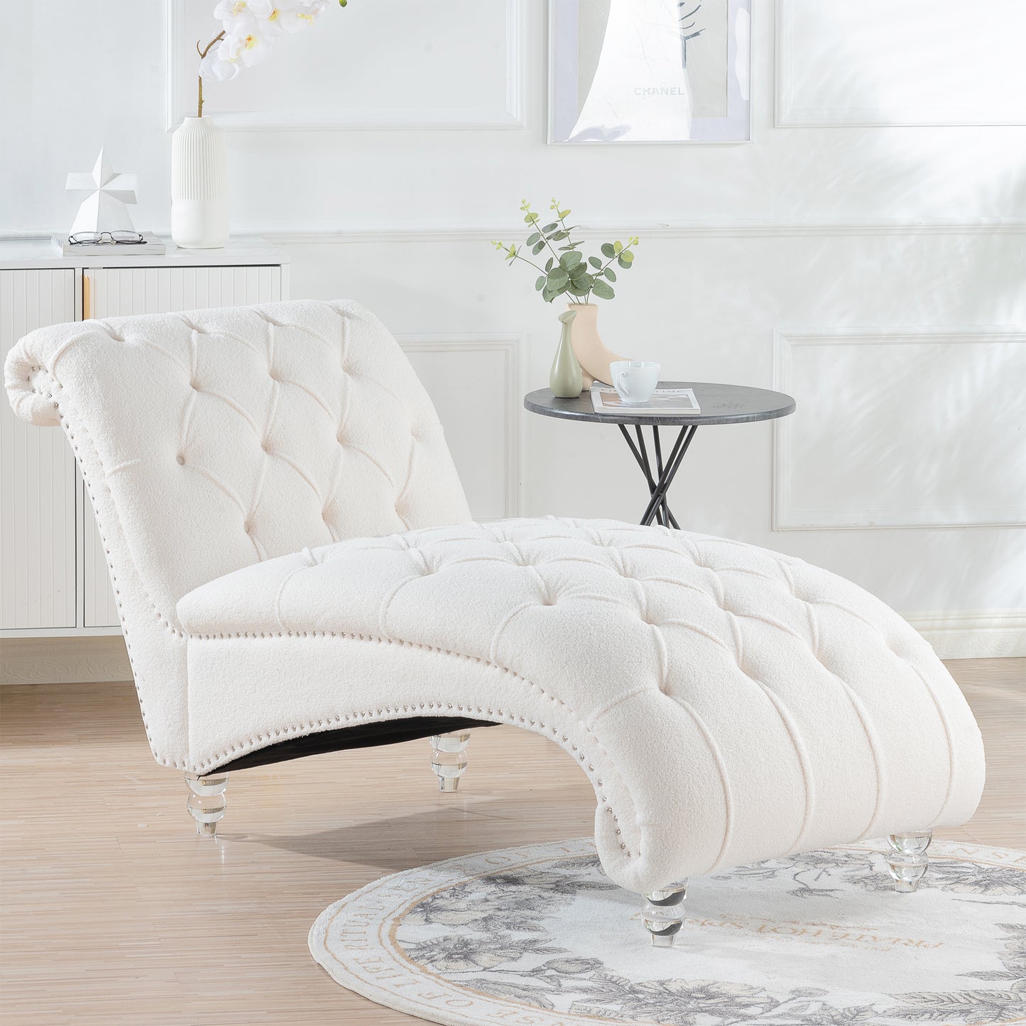 Tufted Armless Chaise Lounge - White - primary color shot
