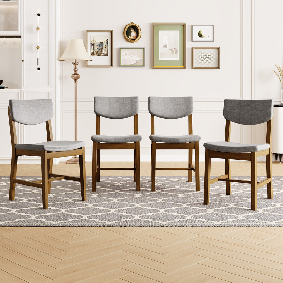 4-Piece Rustic Farmhouse Dining Chair - Solid Wood Frame with Gray Fabric Cushion - Walnut - primary color shot