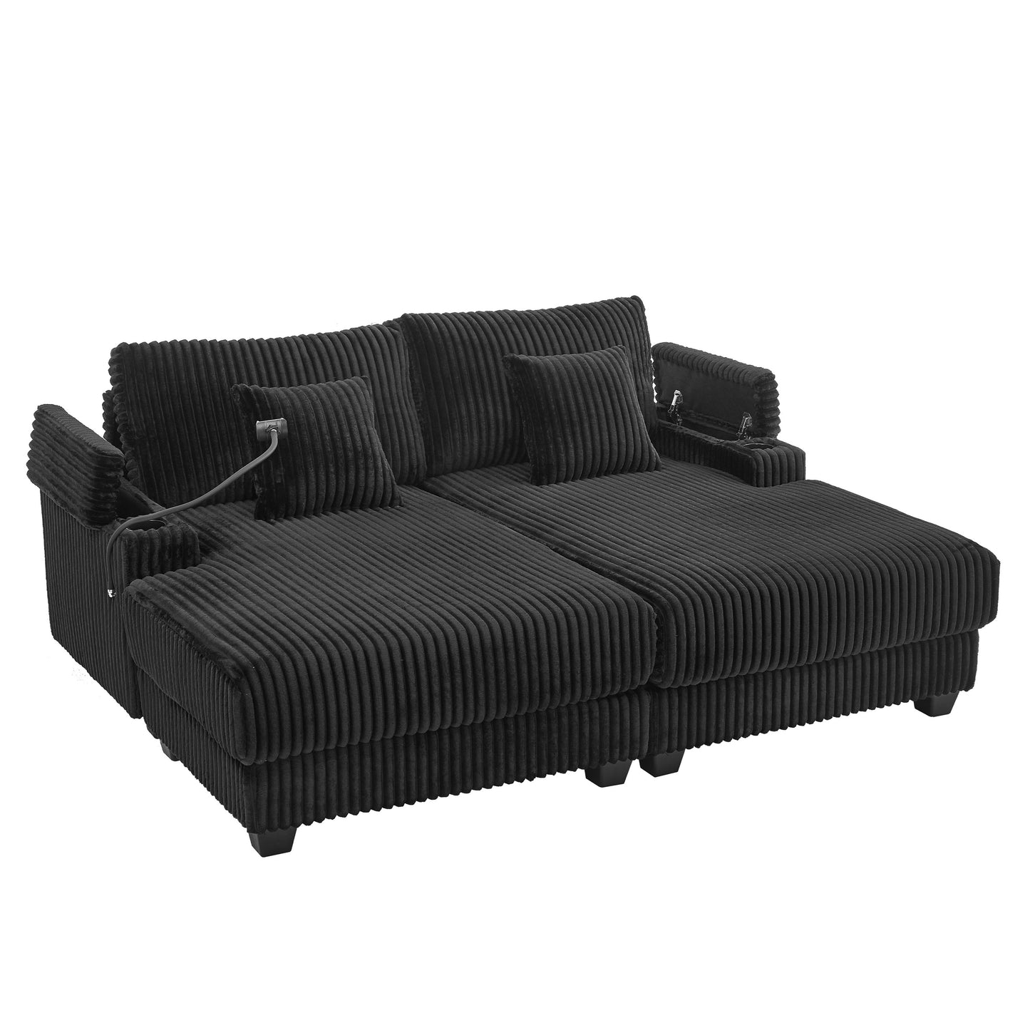 Modern Black Chaise Sofa 75.5' with Adjustable Backrest - detail view 7