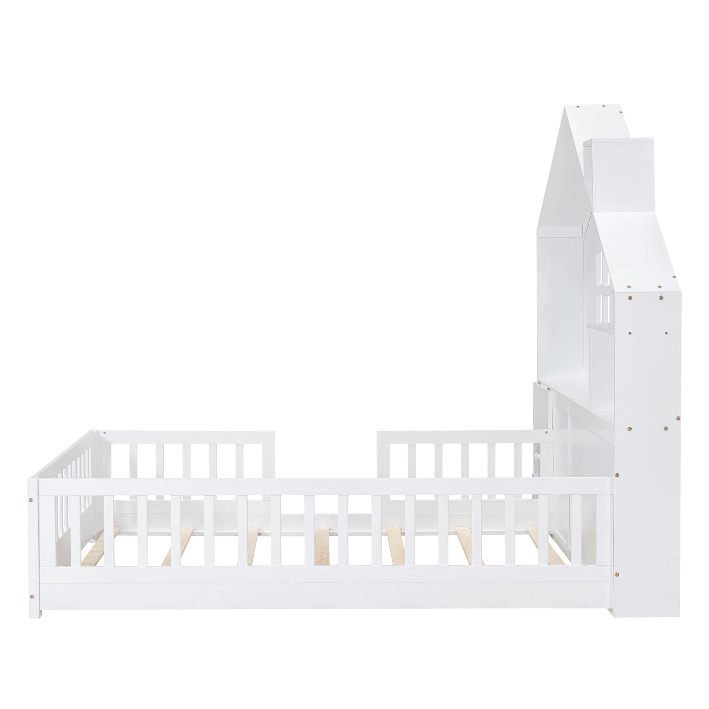 Marigold Full Size House Bed with Window & Bedside Drawers, White