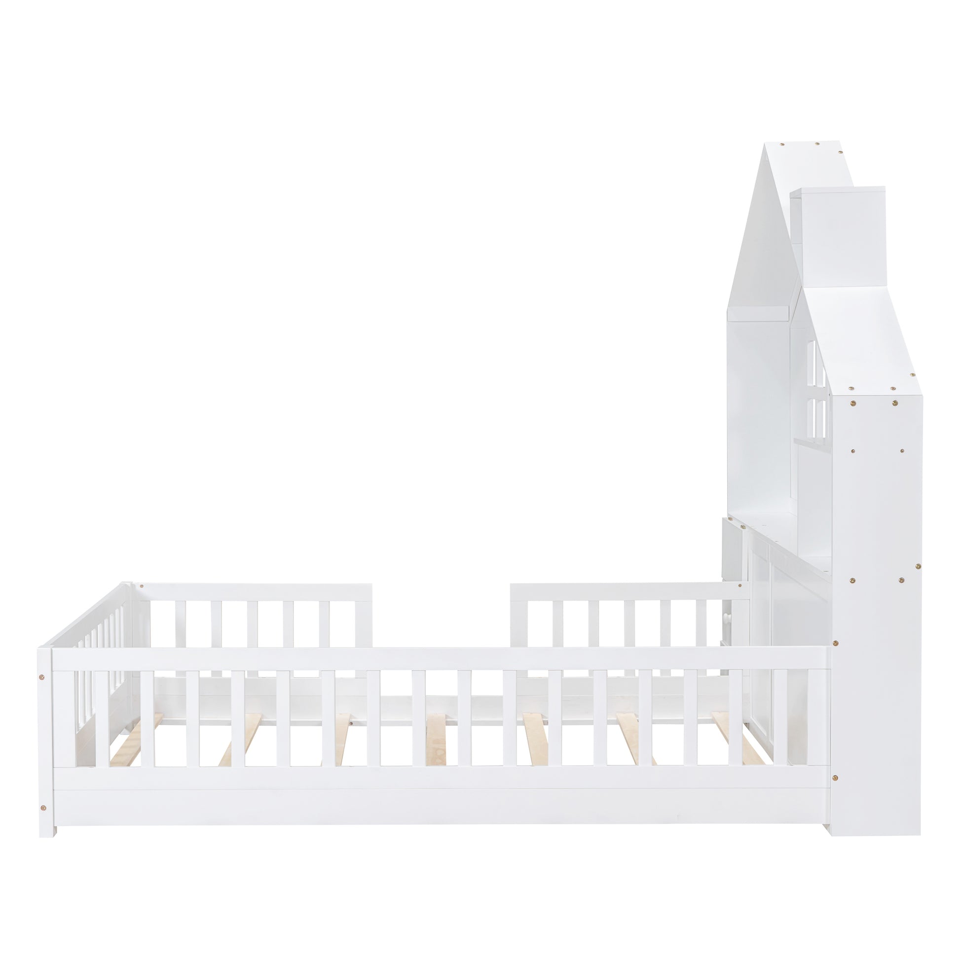 Marigold Full Size House Bed with Window & Bedside Drawers, White