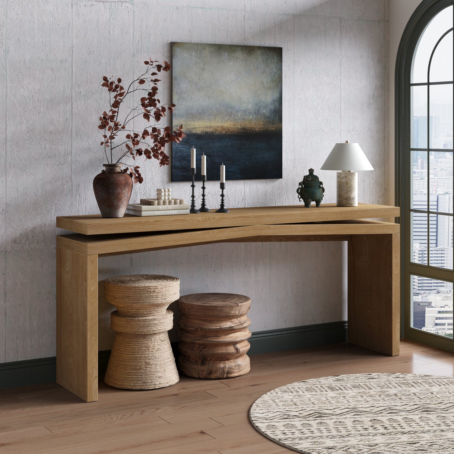 Rustic Solid Wood Console Table with Sled Base