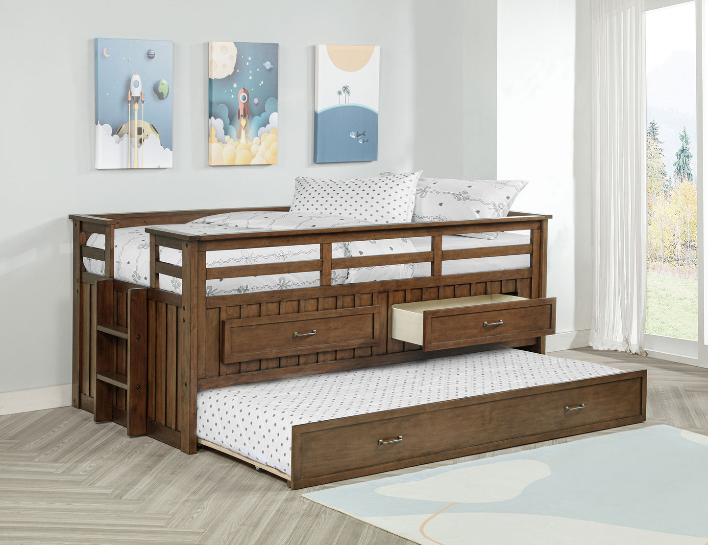 Carlsbad Wood Twin Captain's Bed with Trundle – Medium Brown