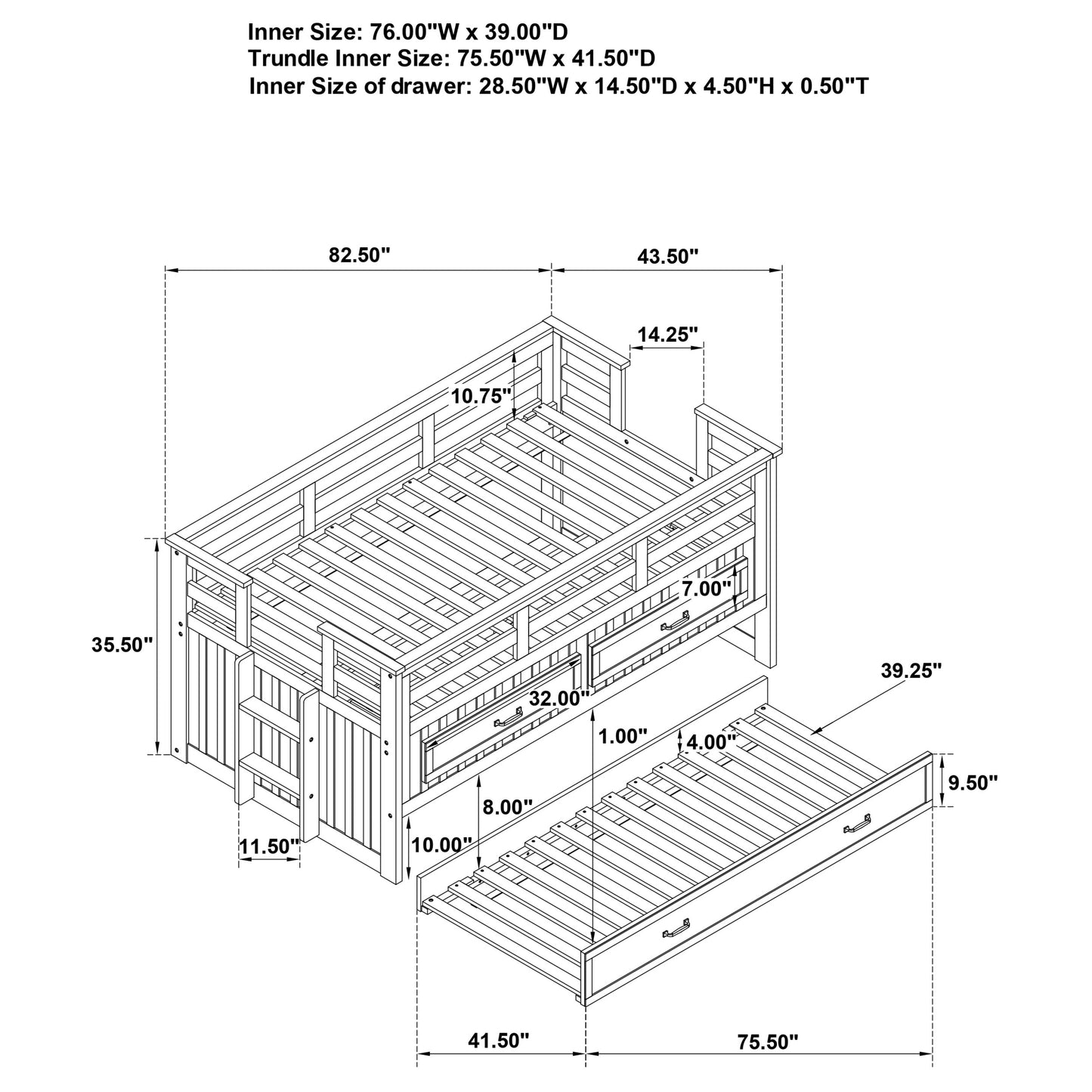 Carlsbad Wood Twin Captain's Bed with Trundle – Medium Brown