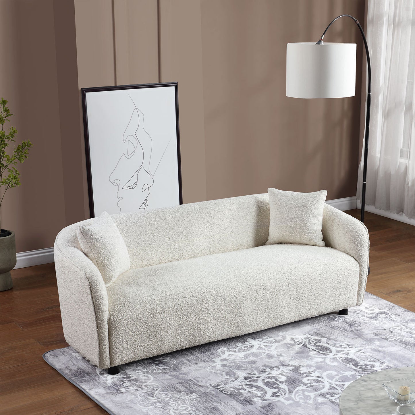 Zenobia Modern Boucle Upholstered Sofa, Beige