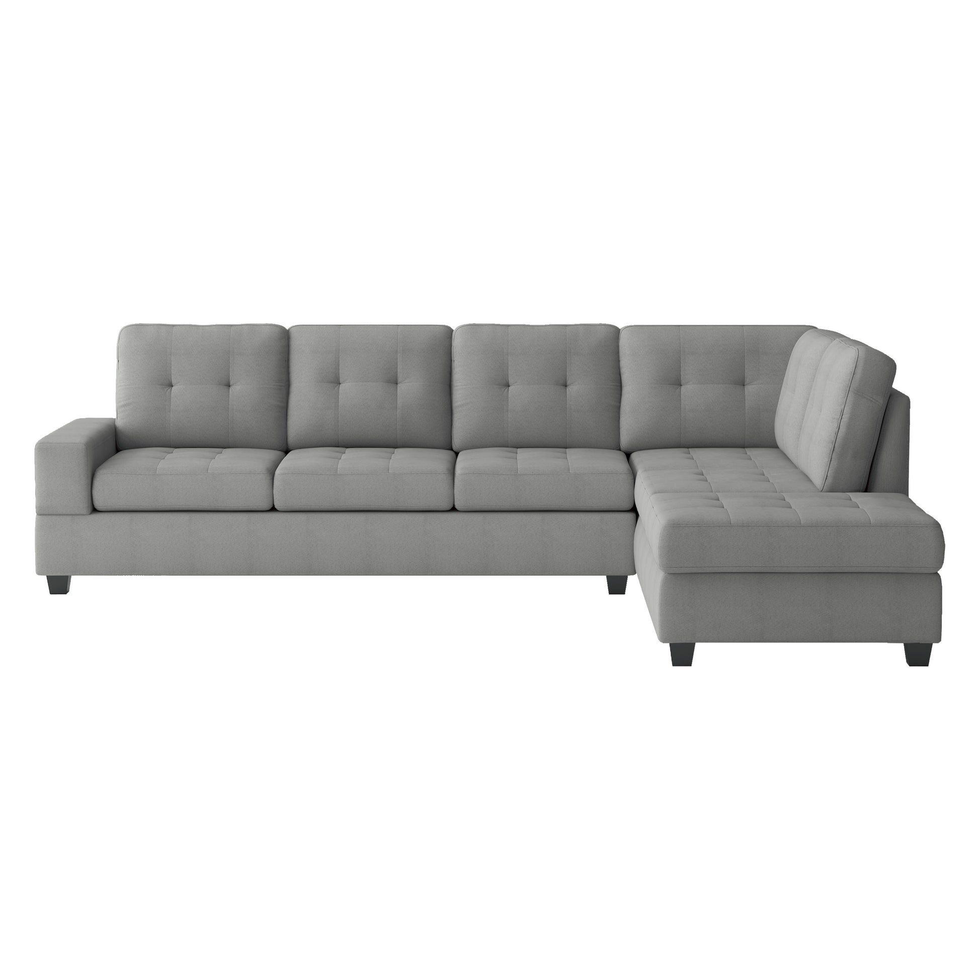 Modern Living Room 2-Piece Reversible Sectional with Drop-Down Cup Holders Sofa Chaise Gray Microfiber Upholstered Tufted Details - detail view 2