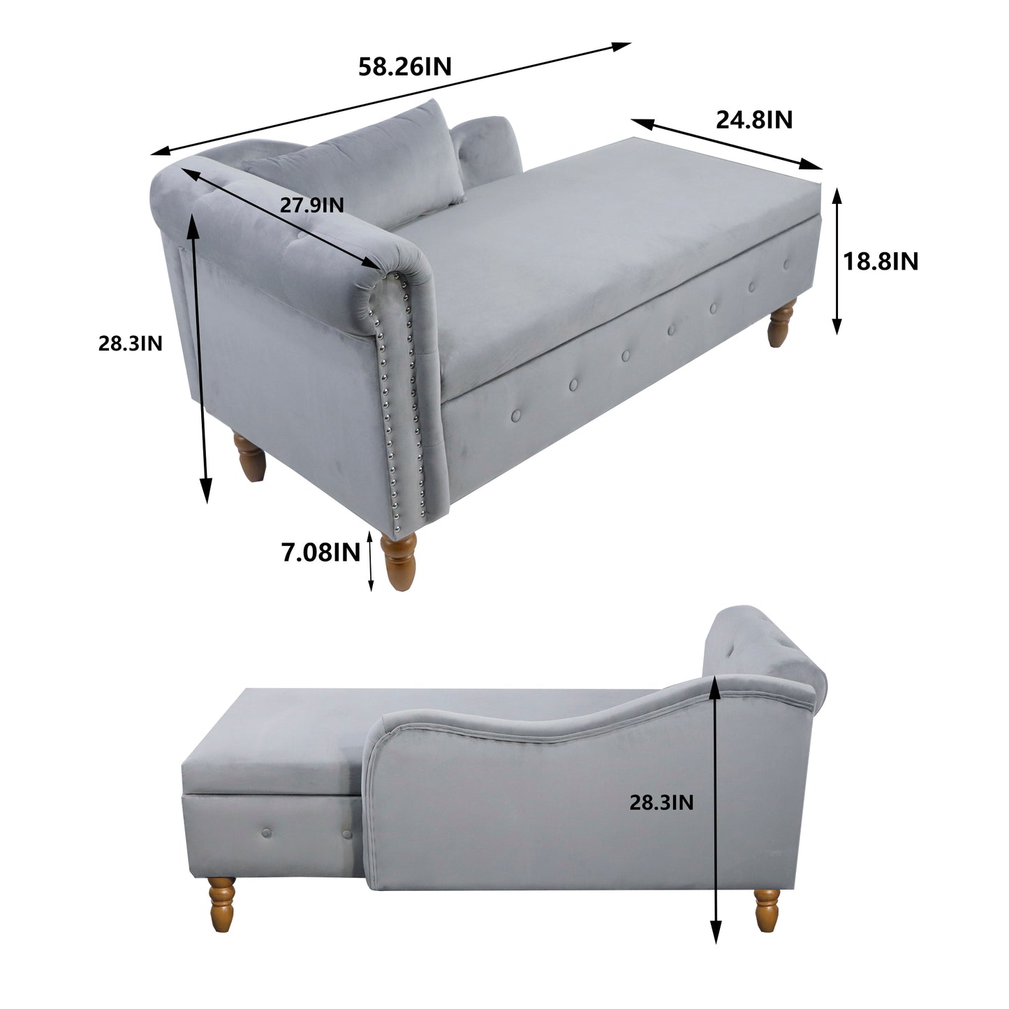 Grey Chaise Lounge Indoor - detail view 3