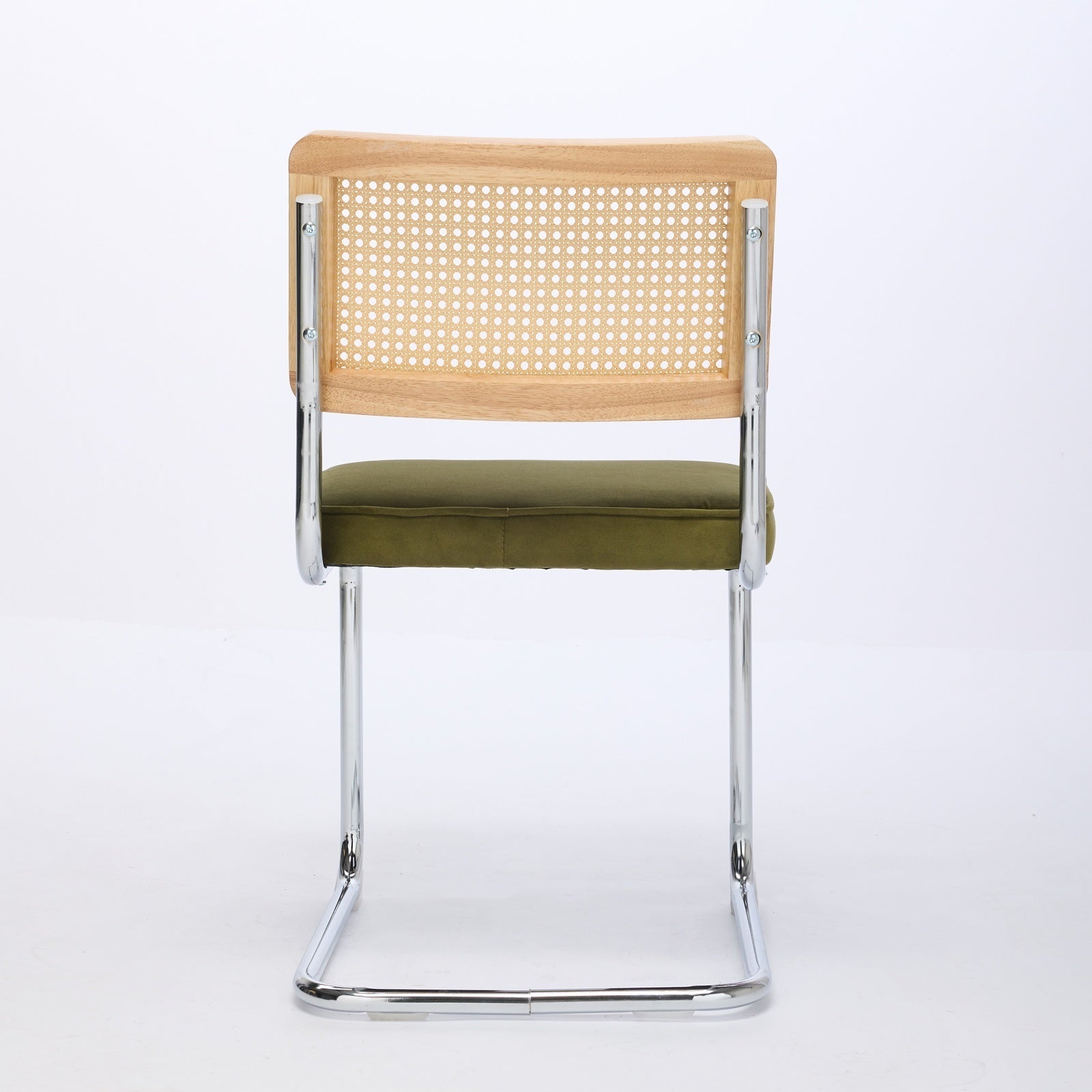 Matilda Mid-Century Modern Side Chairs with Rattan Back & Velvet Seat Set of 2 Green