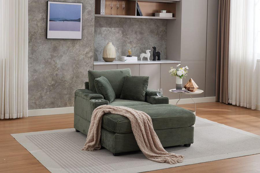[video/new]corduroy Upholstered Chaise Lounge Sofa with Handrail Storage - Green - primary color shot