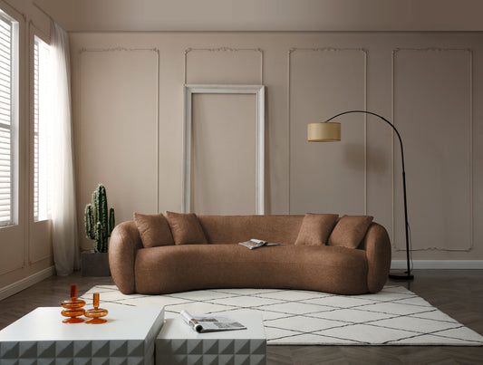 102'' 5-Seater Boucle Sofa Modern Sectional Half Moon Leisure Sofa Curved Sofa Teddy Fleece Brown - detail view 7