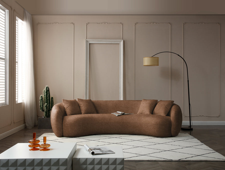 102'' 5-Seater Boucle Sofa Modern Sectional Half Moon Leisure Sofa Curved Sofa Teddy Fleece Brown - detail view 7