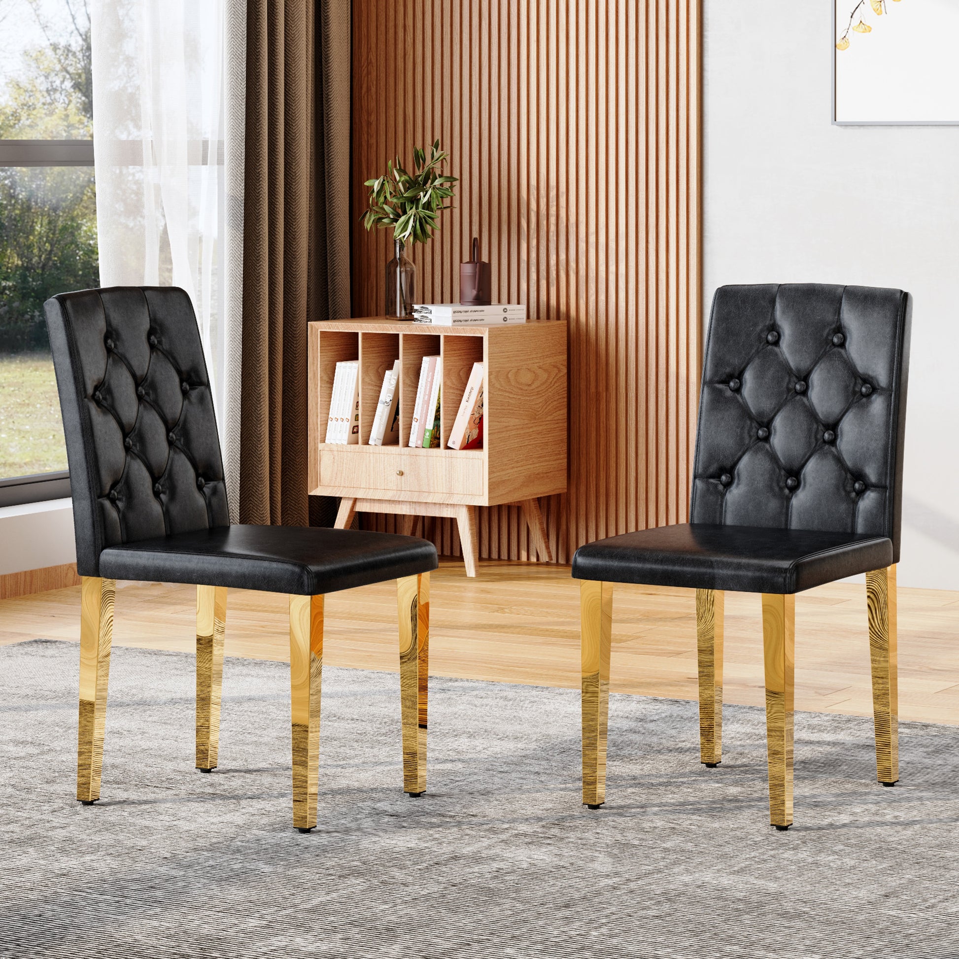 Black Upholstered Fabric Dining Chairs with Gold Legs (set of 2) - primary color shot