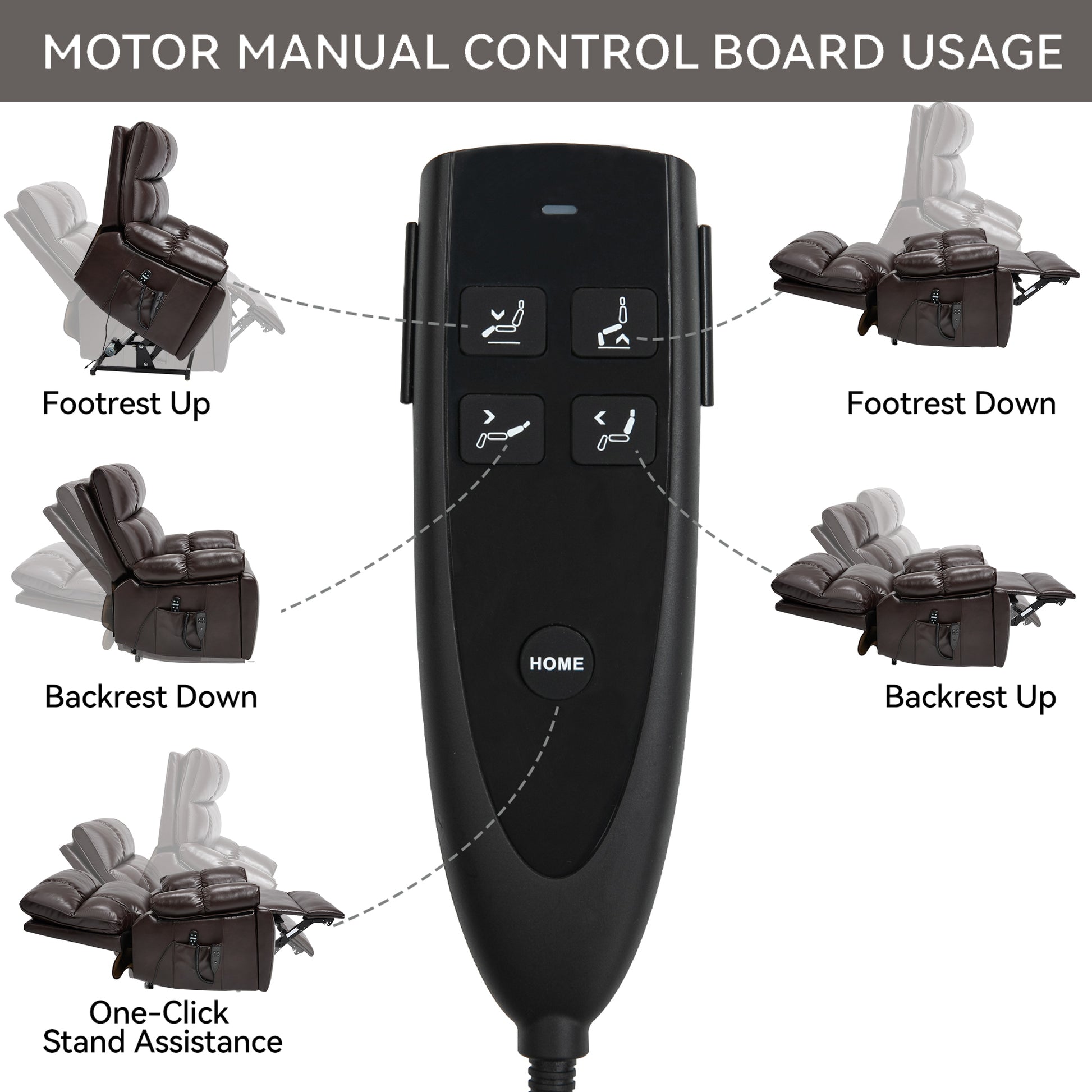Brown Leatheraire Heat Massage Dual Motor Infinite Position Up to 350 LBS Large Electric Power Lift Recliners with Hidden Cup Holders - detail view 6