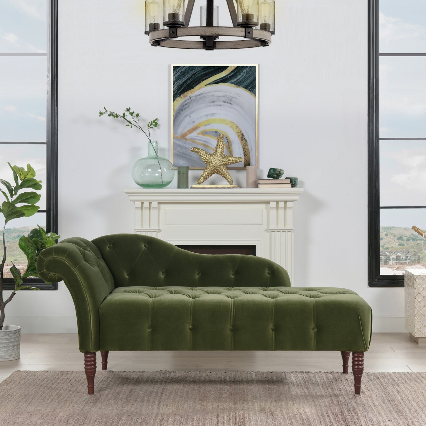 Samuel Tufted Roll Arm Chaise Lounge - Olive & Green - primary color shot