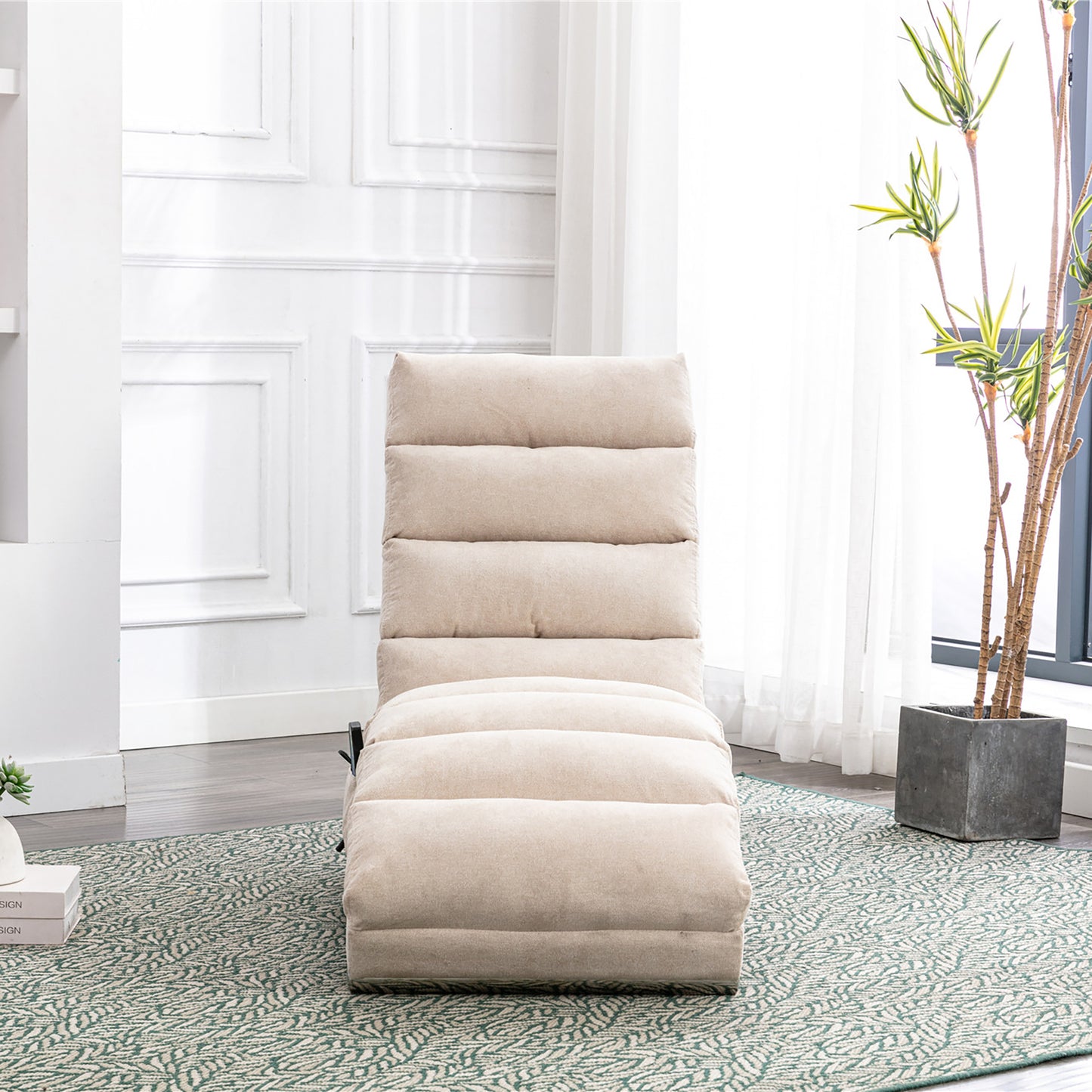 Beige Linen Chaise Lounge with Silver Legs - detail view 6