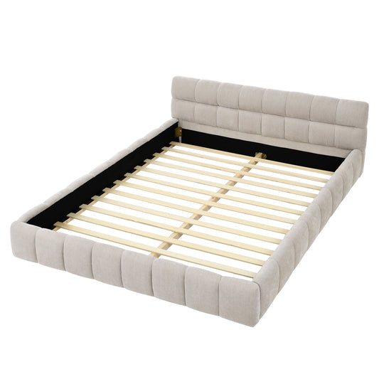 Ruth Modern Chenille Low Platform Bed - Beige