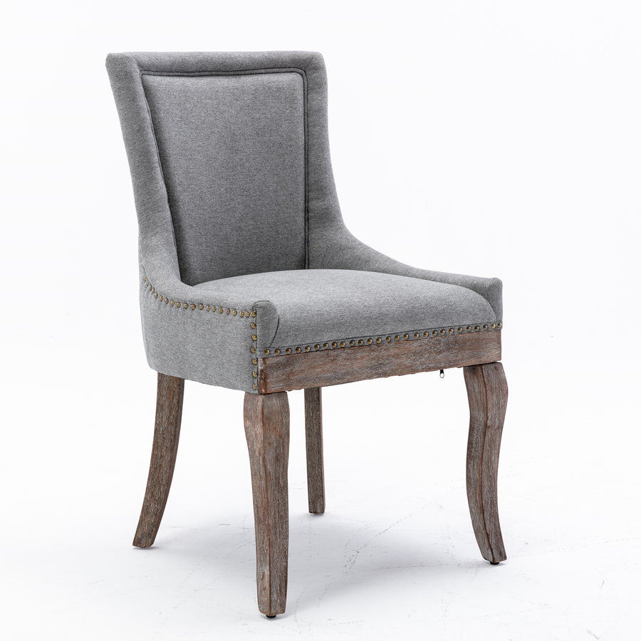 Gray Fabric Dining Chairs with Wood Legs (Set of 2)