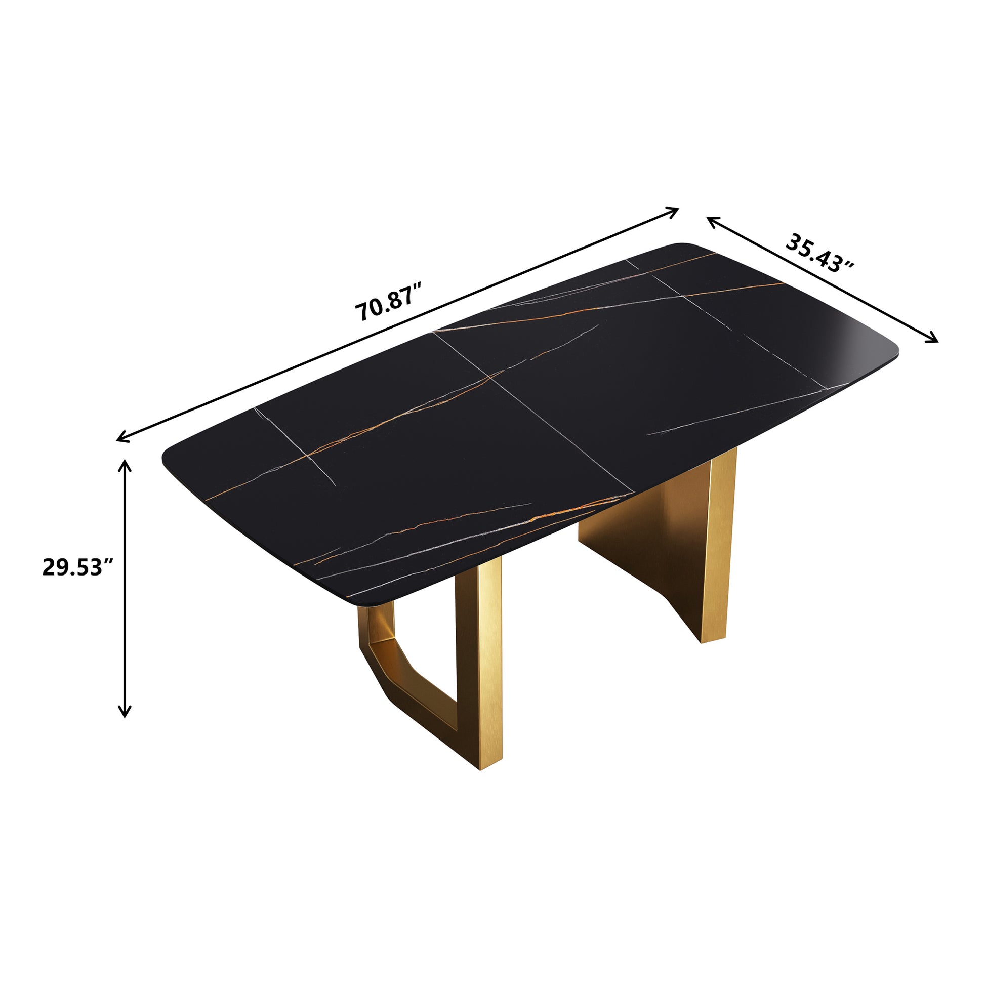 Elara Modern 70.8" Artificial Stone Dining Table, Black & Gold