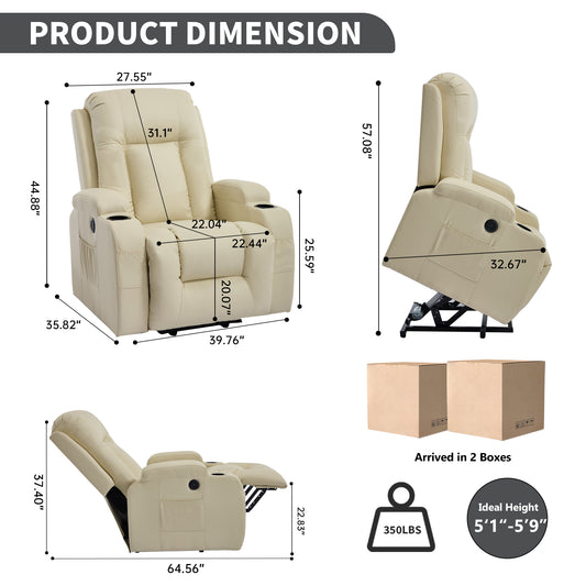 Beige PU Infinite Position Up to 350 LBS Power Lift Recliner Chair for Elderly - detail view 2